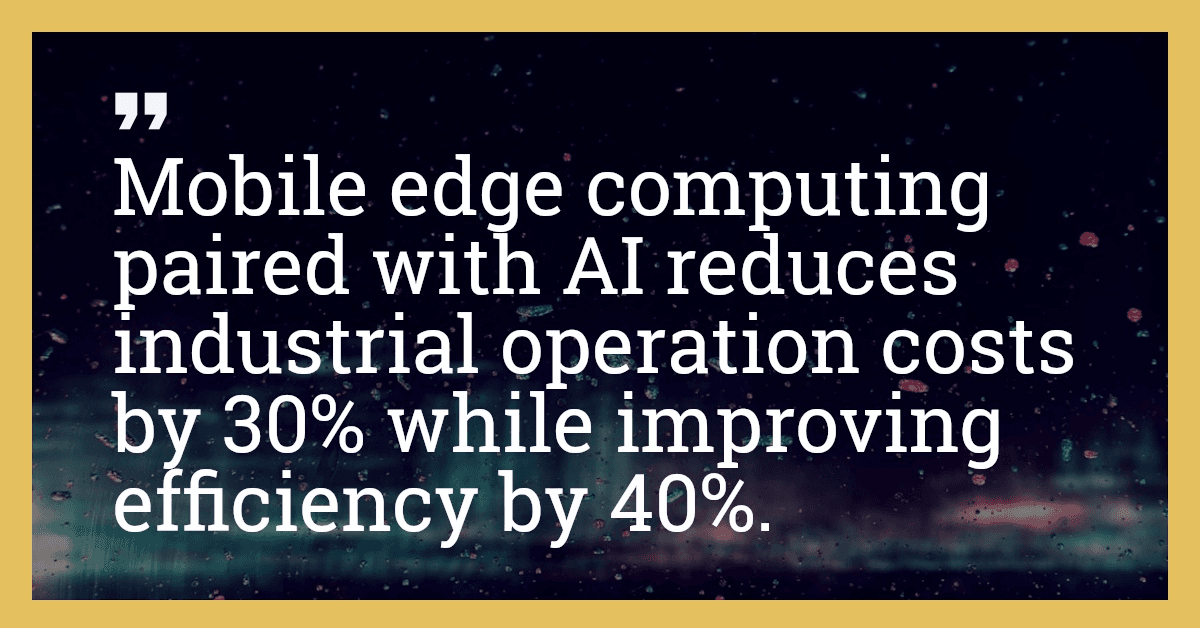 Mobile edge computing paired with AI reduces industrial operation costs by 30% while improving efficiency by 40%.