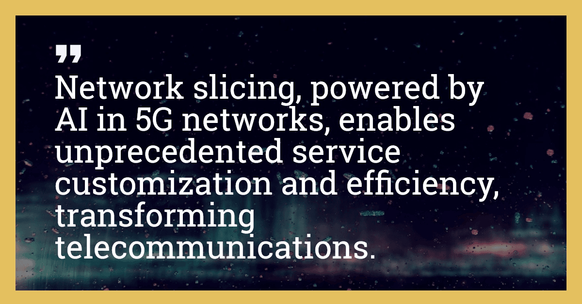 Network slicing, powered by AI in 5G networks, enables unprecedented service customization and efficiency, transforming telecommunications.