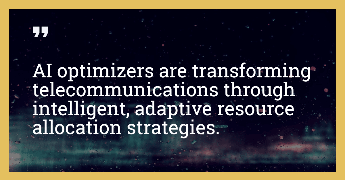AI optimizers are transforming telecommunications through intelligent, adaptive resource allocation strategies.