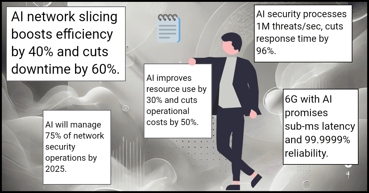 AI network slicing boosts efficiency by 40% and cuts downtime by 60%.