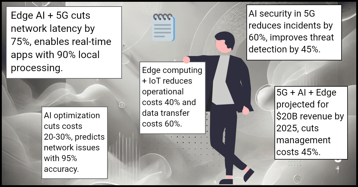 Edge AI + 5G cuts network latency by 75%, enables real-time apps with 90% local processing.